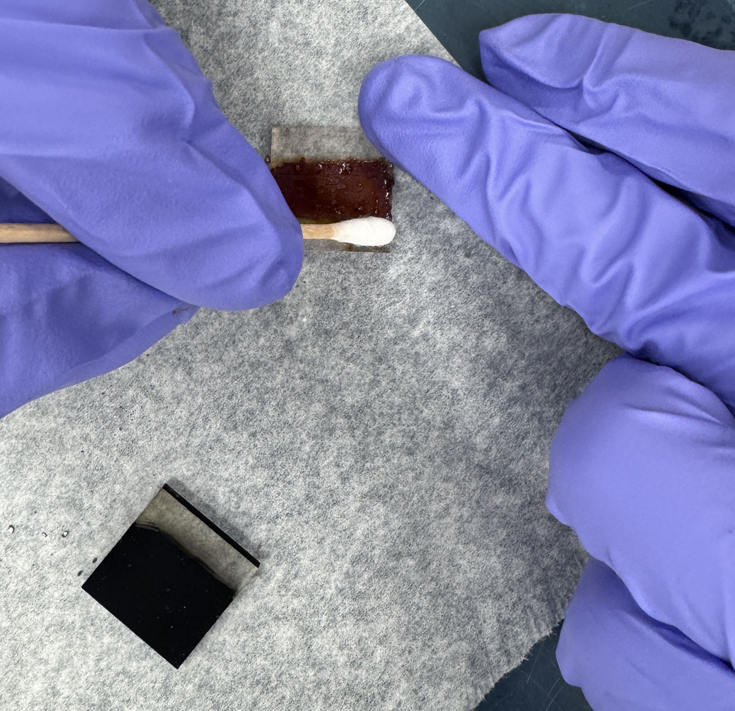 N719-sensitized TiO2 and a carbon-soot counter electrode before assembly