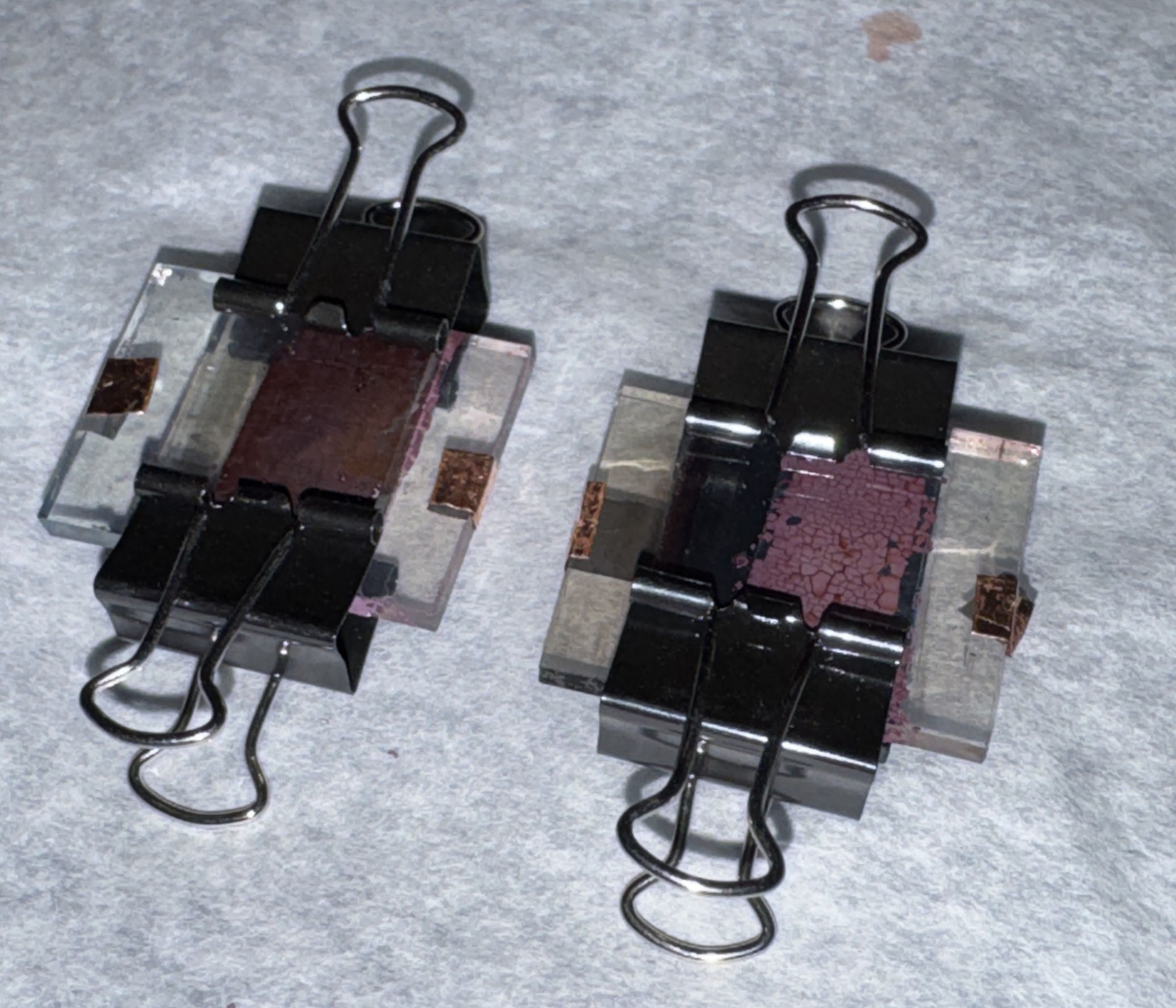Completed graphite cell on the left and carbon-soot cell on the right